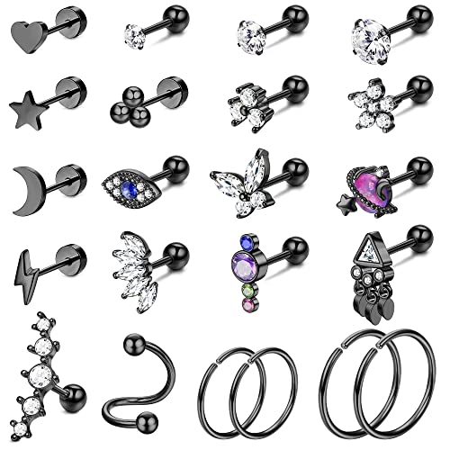 Kakonia 22 Stück Helix Piercings 18G Edelstahl Piercing Ohr für Frauen Männer Pircingssets Ohr Tragus Piercing Knorpel Ohrringe Set Conch Ohrpiercing Ohrstecker Tragus Helix Piercing Ohr von Kakonia