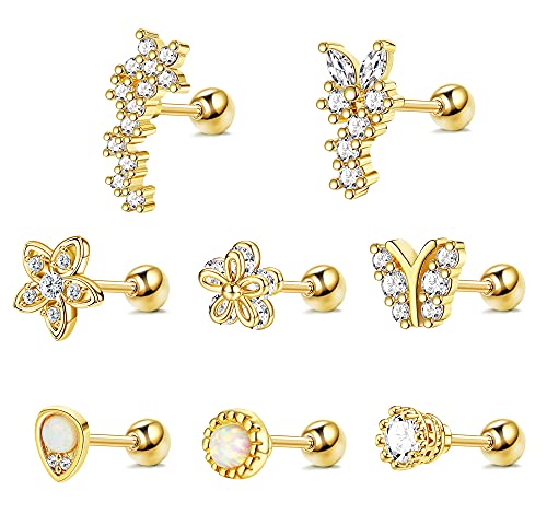 Kakonia 8 Stück Piercing Ohr für Frauen Ohrringe Ohrstecker Gold Helix Piercings Chirurgenstahl Zirkonia Blume 16G Tragus Piercing Set von Kakonia