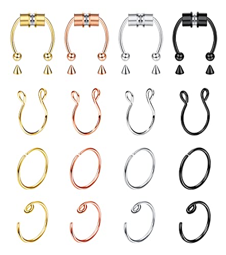 Kakonia 16 Stück Fake Nose Ring Magnetische Septum für Frauen Männer Edelstahl Nasenring Fake Septum Nasenringe Hoop Clip Nasenring Hoop Nicht Piercing Schmuck von Kakonia