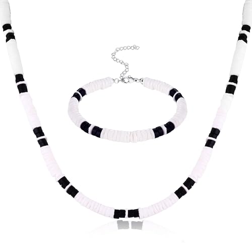 Kakonia Muschell Halskette für Männer Frauen Puka Sea Muschell Surfer Halskette und Armband Set mit Clam Chip Kokosnuss Perlen Pookah Muschell Choker Halskette und Armband Sommer Strand Schmuck Set von Kakonia