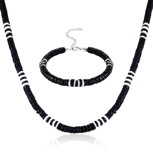 Kakonia Muschell Halskette für Männer Frauen Puka Sea Muschell Surfer Halskette und Armband Set mit Clam Chip Kokosnuss Perlen Pookah Muschell Choker Halskette und Armband Sommer Strand Schmuck Set von Kakonia