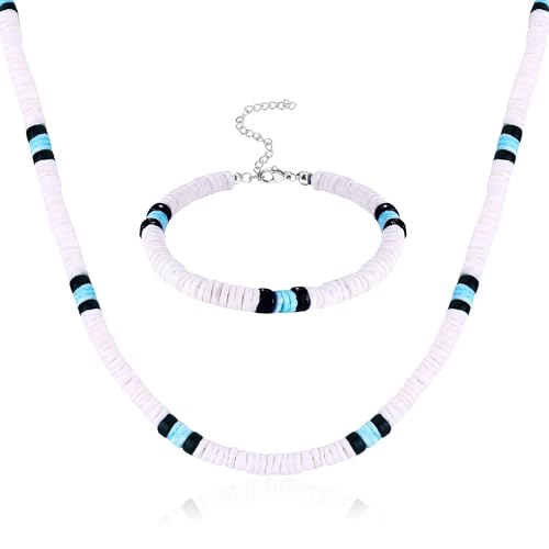 Kakonia Muschell Halskette für Männer Frauen Puka Sea Muschell Surfer Halskette und Armband Set mit Clam Chip Kokosnuss Perlen Pookah Muschell Choker Halskette und Armband Sommer Strand Schmuck Set von Kakonia