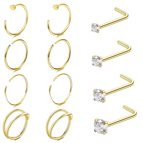 Kakonia 12stk Nasenpiercing Ring Stecker für Damen Herren 20G 316L Edelstahl Nasenring Piercing L-Förmiger Nasenstecker Nostril Piercing Nose Ring Helix Tragus Piercing Set von Kakonia