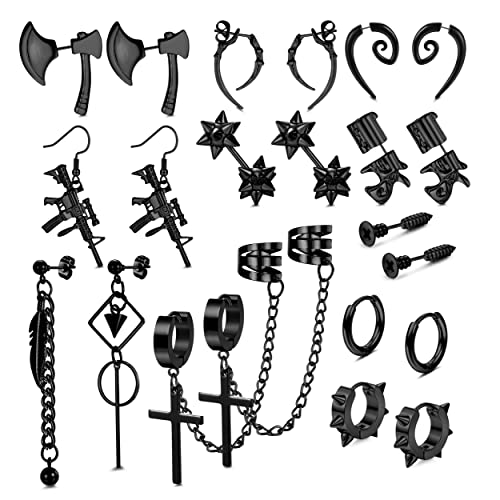 Kakonia Ohrringe für Herren Schwarze Ohrringe für Damen Herren Edelstahl Punk Ohrringe Schwarzer Ohrstecker Hinged Creolen Kreuz Ohrringe Goth Y2k Schwarzes Ohrringe Set für Unisex von Kakonia