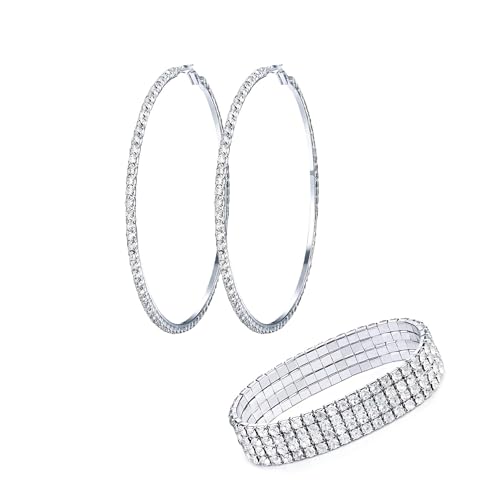 Kakonia Strass Choker Halskette Armband Hoop Ohrringe für Frauen Bling Strass-Schmuck-Set für Hochzeit Braut Party von Kakonia