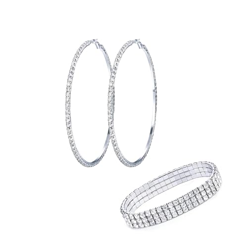 Kakonia Strass Choker Halskette Armband Hoop Ohrringe für Frauen Bling Strass-Schmuck-Set für Hochzeit Braut Party von Kakonia