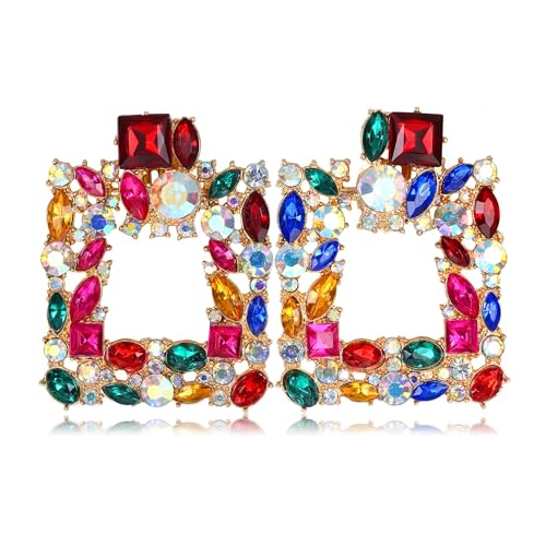 Kakonia Ohrringe Strass Rechteckig für Damen Statement Geometrische Tropfen Ohrringe Marquise Hängend Großes Retro Vintage Rosa Bunt Boho Ohrringe Schmuck Set für Damen von Kakonia