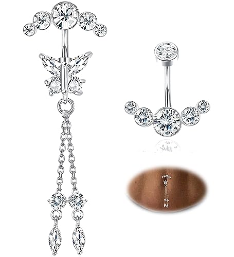 Kakonia Titan Baumeln Bauchnabelpiercing für Frauen Niedlich 14G Schmetterling C CZ Baumelnden Bauch Knopf Ringe Bauchnabel Ringe Körper Bauch Piercing Schmuck von Kakonia