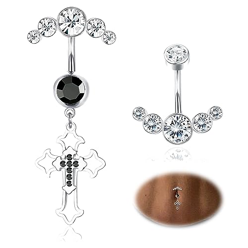 Kakonia Titan Baumeln Bauchnabelpiercing für Frauen niedlich 14G Kreuz CZ Baumelnden Bauch Knopf Ringe Bauchnabel Ringe Körper Bauch Piercing Schmuck von Kakonia