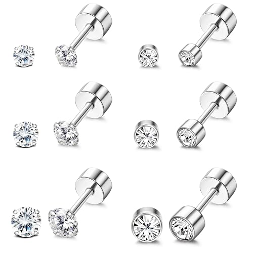 Kakonia Titan Ohrringe für Empfindliche Ohren G23 Reintitan Ohrstecker für Frauen Hypoallergen Titan Knorpel Ohrringe 20G 2/3/4mm kubischer Zirkonia Flach Zurück Ohrringe Silber von Kakonia