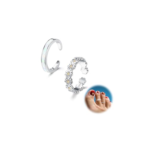Kakonia Zehenring,925 Sterling Silber Zehenring für Frauen,Einstellbare Zehenring Strand Band Ring Nagelringe,Daisy Blume CZ Kreuz Opal Twist Knoten Zehenringe Manschette,Offene Fuß Schmuck-8 von Kakonia