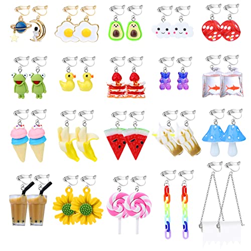 Kakonia 20 Paar Ohrclips Damen Ohne Ohrlöcher Seltsame Ohrringe für Frauen Ohrklipser Ohrclips Mädchen Lustiger Pilz Frosch Ente Erdbeere Goldfisch Blume Obst Tier Kawaii Clip Ohrringe von Kakonia