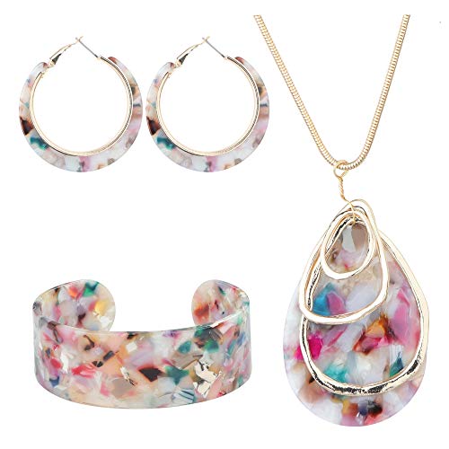 Kakonia Acryl-Schmuckset für Frauen Statement Boho Harz Ohrringe Halskette Armband Blumen Stil-D Kakonia Acryl-Schmuckset für Frauen Statement Boho Harz Ohrringe Halskette Armband Blumen Stil-D von Kakonia