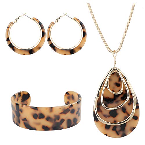 KakoniaAcryl-Schmuckset für Frauen Statement Boho Harz Ohrringe Halskette Armband Leopardenmuster Stil-B von Kakonia
