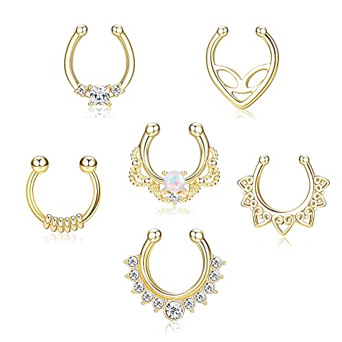 Kakonia Fake Nose Ring Septum für Damen Herren Fake Nasenpiercing Ring Hoop Clip On Lip Ohr Fake Septum Piercing Fake Nasenring Gold von Kakonia