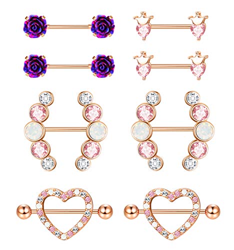 Kakonia 14G Nippelpiercing für Frauen Brustwarzenpiercing 316L Edelstahl CZ Strass Rose Blume Herz Nippelringe Nipple Piercing Barbell Schmuck Kakonia 14G Nippelpiercing für Frauen Brustwarzenpiercing 316L Edelstahl CZ Strass Rose Blume Herz Nippelringe Nipple Piercing Barbell Schmuck von Kakonia