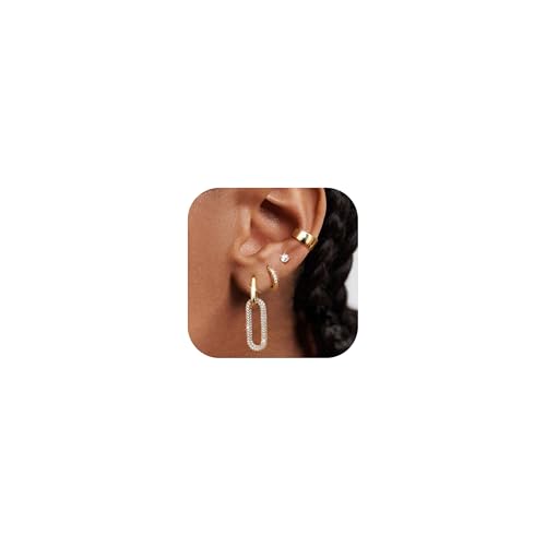 Ohrringe Gold Damen Chirurgenstahl Creolen Ohrstecker 14K Vergoldet Hypoallergene Helix Piercings Knorpel Huggie Ohrringe Set Tragus Conch Piercing Ohr Ohrring Mehrfache Piercings mit Ear Cuff -4PG von Kakonia