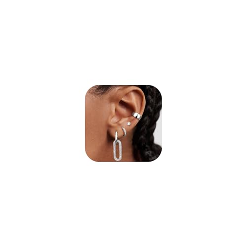 Ohrringe Gold Damen Chirurgenstahl Creolen Ohrstecker Silber Hypoallergene Helix Piercings Knorpel Huggie Ohrringe Set Tragus Conch Piercing Ohr Ohrring Mehrfache Piercings mit Ear Cuff - 4PS von Kakonia