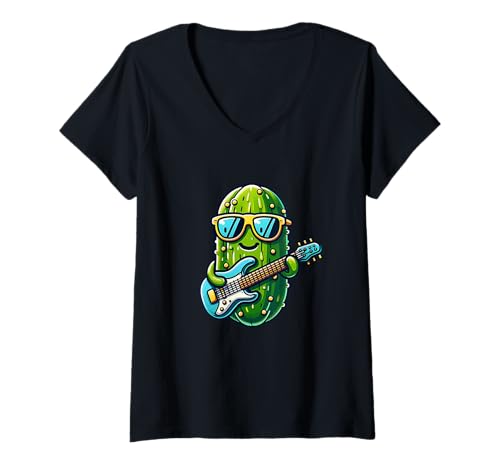 Damen Cooler Kaktus Mit Gitarre Rocken T-Shirt mit V-Ausschnitt Damen Cooler Kaktus Mit Gitarre Rocken T-Shirt mit V-Ausschnitt von Kaktus Rockmusik Gitarre Sonnenbrille