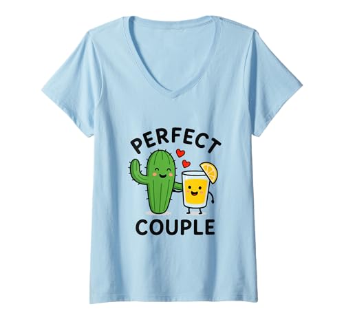 Damen Perfekt Paar Kaktus Zitrone Liebe T-Shirt mit V-Ausschnitt Damen Perfekt Paar Kaktus Zitrone Liebe T-Shirt mit V-Ausschnitt von Kaktus Zitrone Humor Liebe Freude