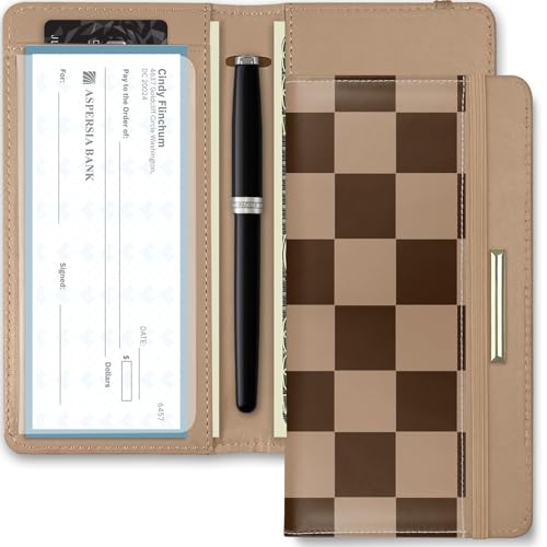 Kakurookie Bedruckte Scheckbuchhülle, RFID-blockierendes Scheckbuch, stilvoll, leicht, schlank, langlebig, multifunktionaler Scheckbuchhalter für persönliche und geschäftliche Schecks, Karo-Braun von Kakurookie