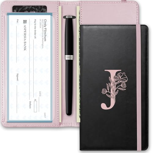 Kakurookie Scheckbuchhülle, RFID-blockierendes Scheckheft, doppelte Schecks mit Stifthalter, Kartenfächern, multifunktionaler Scheckbuchhalter für persönliche und geschäftliche Schecks, J von Kakurookie