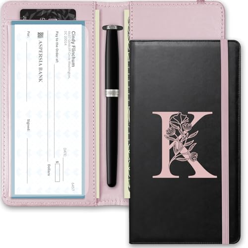 Kakurookie Scheckbuchhülle, RFID-blockierendes Scheckheft, doppelte Schecks mit Stifthalter, Kartenfächern, multifunktionaler Scheckbuchhalter für persönliche und geschäftliche Schecks, K von Kakurookie