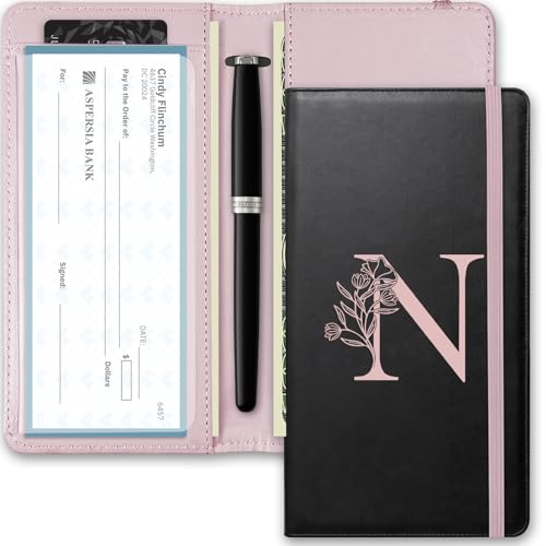 Kakurookie Scheckbuchhülle, RFID-blockierendes Scheckheft, doppelte Schecks mit Stifthalter, Kartenfächern, multifunktionaler Scheckbuchhalter für persönliche und geschäftliche Schecks, N von Kakurookie