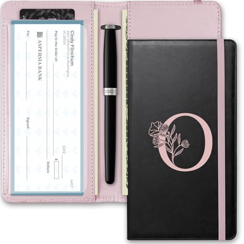 Kakurookie Scheckbuchhülle, RFID-blockierendes Scheckheft, doppelte Schecks mit Stifthalter, Kartenfächern, multifunktionaler Scheckbuchhalter für persönliche und geschäftliche Schecks, O von Kakurookie