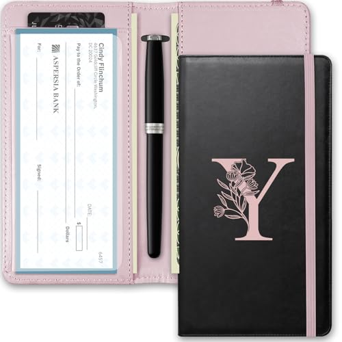 Kakurookie Scheckbuchhülle, RFID-blockierendes Scheckheft, doppelte Schecks mit Stifthalter, Kartenfächern, multifunktionaler Scheckbuchhalter für persönliche und geschäftliche Schecks, Y von Kakurookie