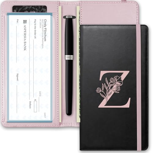 Kakurookie Scheckbuchhülle, RFID-blockierendes Scheckheft, doppelte Schecks mit Stifthalter, Kartenfächern, multifunktionaler Scheckbuchhalter für persönliche und geschäftliche Schecks, Z von Kakurookie