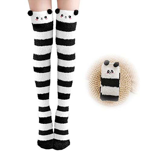 Kakveiai 1 Paar Damen Lange Socken, KuschelSocken Kniestrümpfe, Kuschel Overknee Strümpfe, Panda Socken, Kuschel Süße warm, für Damen und Mädchen Geschenke, Einheitsgröße von Kakveiai