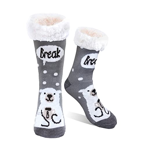Kakveiai 1Paar Kuschelsocken Damen | Hausschuhsocken Damen | ABS Stoppersocken | Winter Thermo Haussocken, Rutschfeste Warm, Geschenk Weihnachts Valentinstag für Frauen Einheitsgröße(Bär) von Kakveiai
