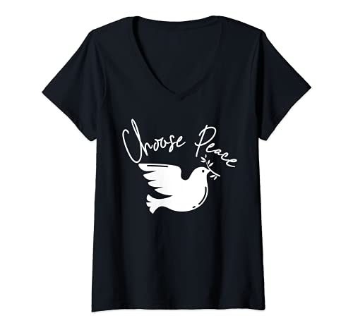Damen Choose Peace Friedenstaube Weltfrieden Frieden Pazifist T-Shirt mit V-Ausschnitt Damen Choose Peace Friedenstaube Weltfrieden Frieden Pazifist T-Shirt mit V-Ausschnitt von Kala Friedenszeichen Design