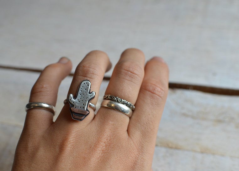 Kaktus Blume Ring, 925 Sterling Silber, Pflanze Liebhaber Handgemachte Ring Begabte, Geschenk, Wählen Sie Ihre Ringgröße, Personalisierte Bff von KalahJewellery