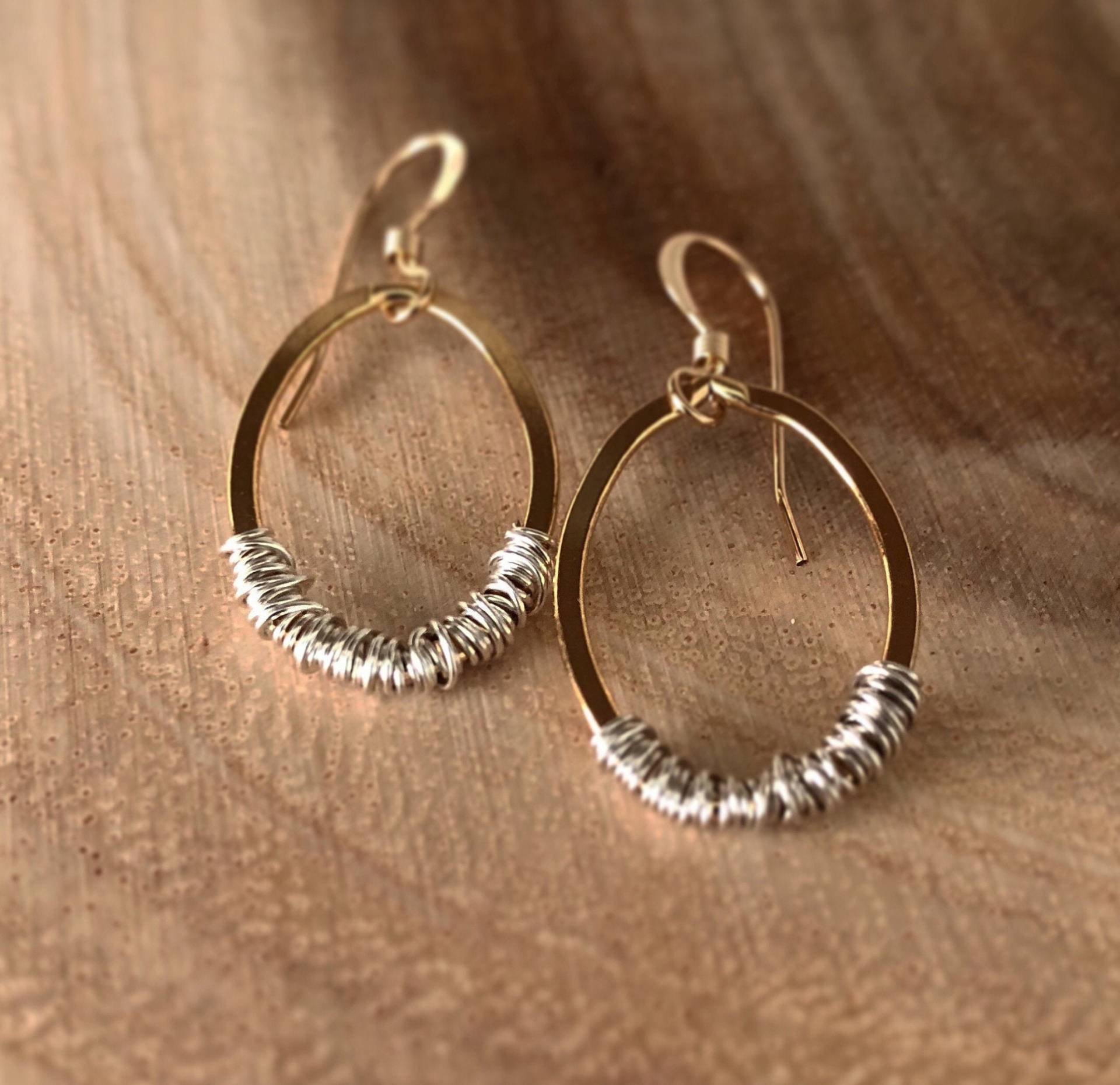 Gold Ohrringe Sterling Silber Wire Wrap, Handgemachter Schmuck von Kalamajewelry