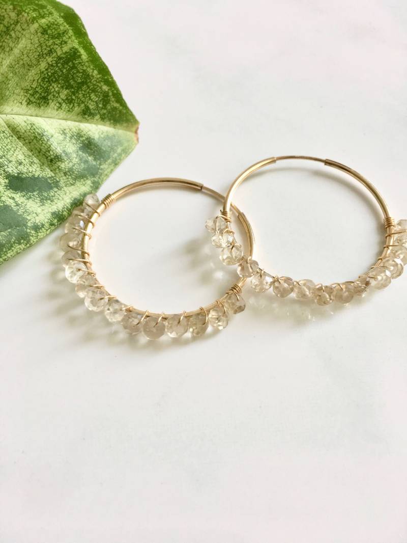 Handgemachte 14K Gold Filled Creolen Lemon Quartz Edelstein von Kalamajewelry