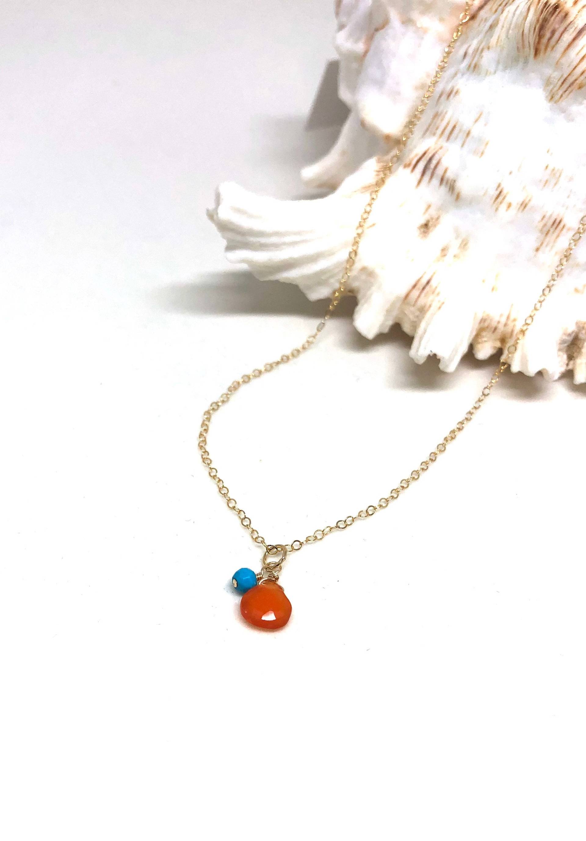 Handgemachte 14K Gold Filled Kette Mit Karneol & Türkis Anhängern von Kalamajewelry