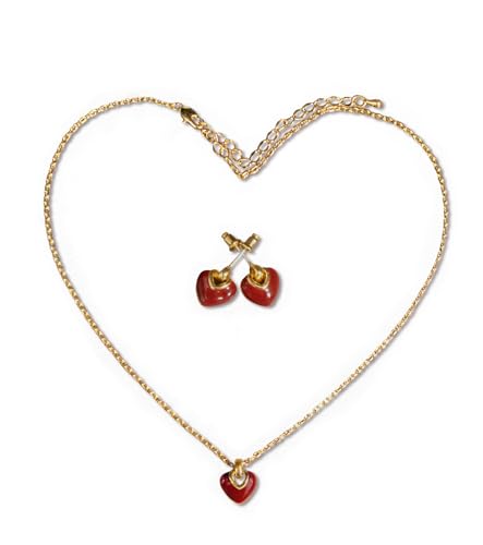 Kalamakala Liebe Schmuck Set, Feine Halskette Damen und Ohrringe mit Herz Anhänger, Armband Emaille Schmuck Set für Damen Dirndl Party Outfit Accessoires von Kalamakala
