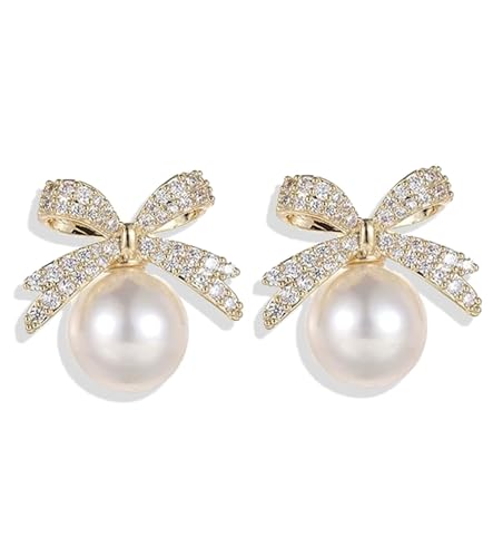 Kalamakala Perle Schleifen Ohrringe, Gold Silber Bow Earrings, Bogen Ohrstecker Ohrringe für Damen, Ohrringe Modeschmuck für Frauen und Mädchen von Kalamakala