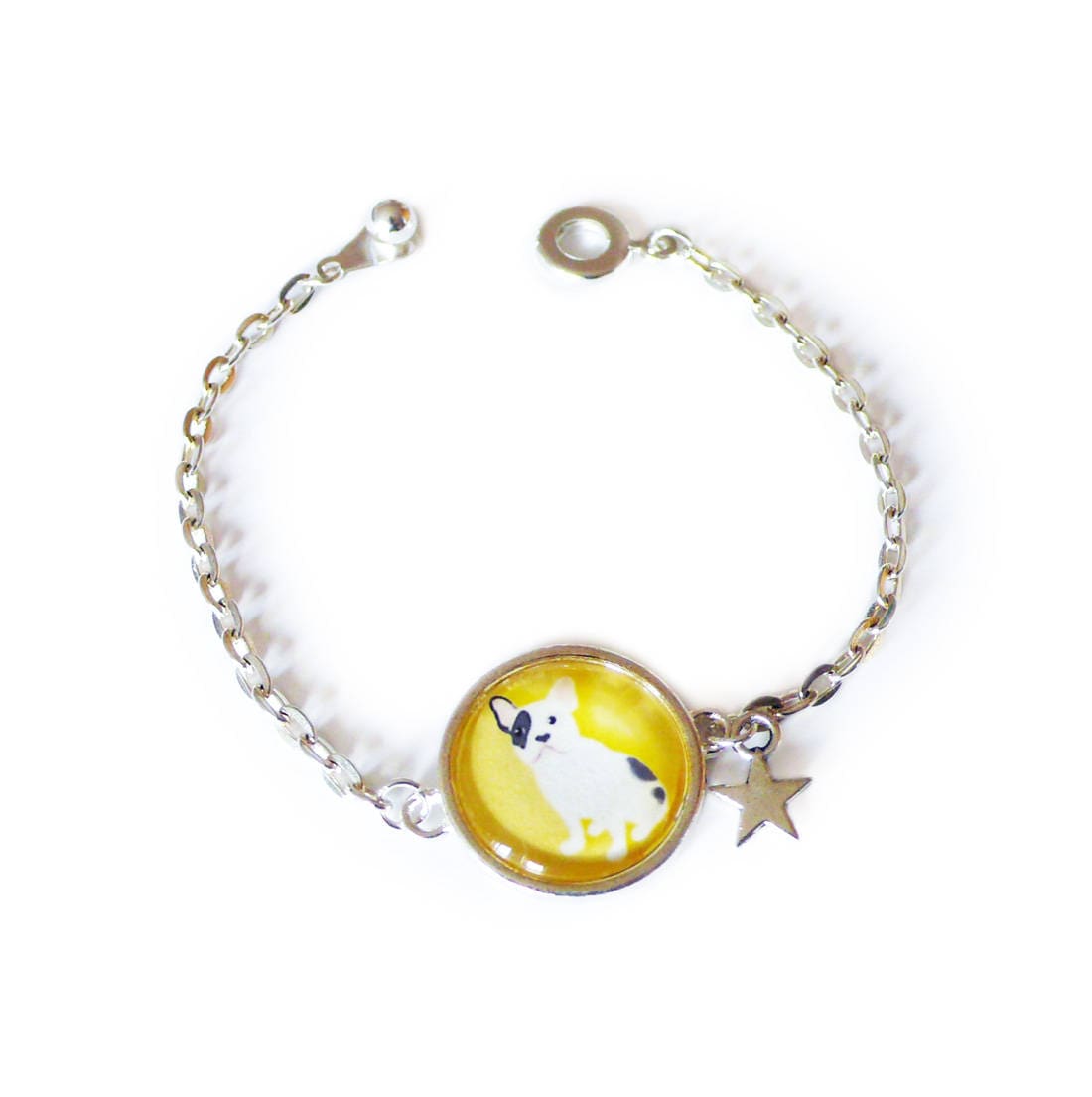 Gelbes Oder Rosa Bulldoggen-Mädchenarmband Mit Silberkette Gelbes Oder Rosa Bulldoggen-Mädchenarmband Mit Silberkette von Kalamillustrations