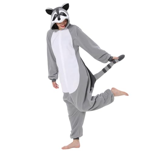 Kalastussaari Einteilige Einteilige Pyjamas Waschbär Onesie für Erwachsene für Erwachsene mit Schwanzpolar Cosplay Animal Homewear Nachtwäsche für Frauen Männer, L. von Kalastussaari