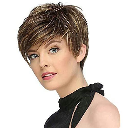 Kurze Pixie -Perücken mit Pony, Frauen natürliche Locken gerade synthetische Haarperücke, Hochtemperaturseide Perücke für täglich von Kalastussaari