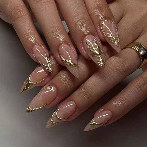 KaleidNail Mandel Nägel Zum Glitzer Aufkleben Falsche Nägel Vollständige Abdeckung Kunstdesign 24 Stück Nude-Farbverlauf Transluzent Silberner Tipp für Frauen und Mädchen KaleidNail Mandel Nägel Zum Glitzer Aufkleben Falsche Nägel Vollständige Abdeckung Kunstdesign 24 Stück Nude-Farbverlauf Transluzent Silberner Tipp für Frauen und Mädchen von KaleidNail