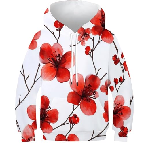 KaleidoKit Rote Blume Boys Girls Hoodie 3D Unisex Children's Hoodie Long Sleeve Pullover Hoodie Sweatshirt with Pockets 8-10Y von KaleidoKit