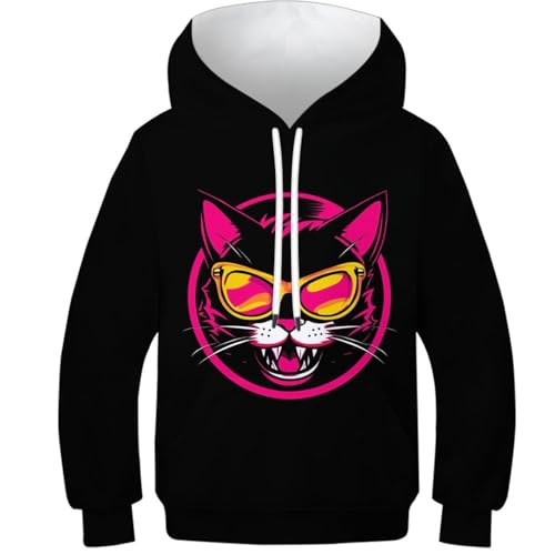 KaleidoKit Verspielte Wildkatze Boys Girls Hoodie 3D Unisex Children's Hoodie Long Sleeve Pullover Hoodie Sweatshirt with Pockets 11-13Y von KaleidoKit