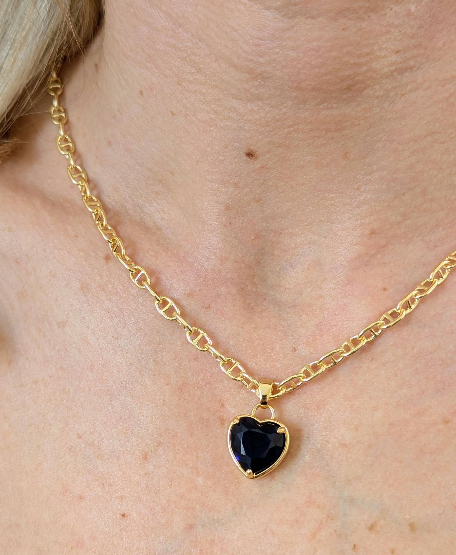 Sapphire Blau Zirkonia Gold Verzierte Herz Halskette Auf Vergoldete Ovale Kette von KaleidoscopebyAmyLou