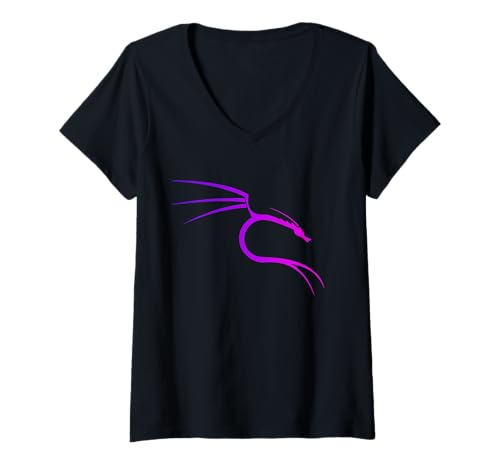 Damen Kali Linux Hacker-Drachen-Design T-Shirt mit V-Ausschnitt von Kali Linux Designs