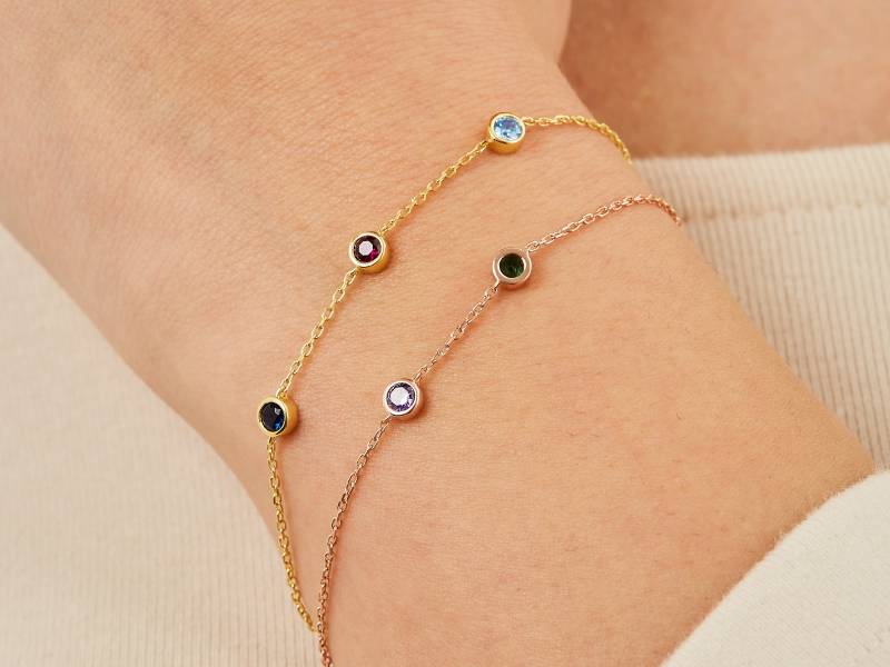 14K Gold Personalisierte Birthstone Armband/Muttertagsgeschenk Brautjungfer Geschenke Für Mama Handmade Schmuck von KaliPureGold