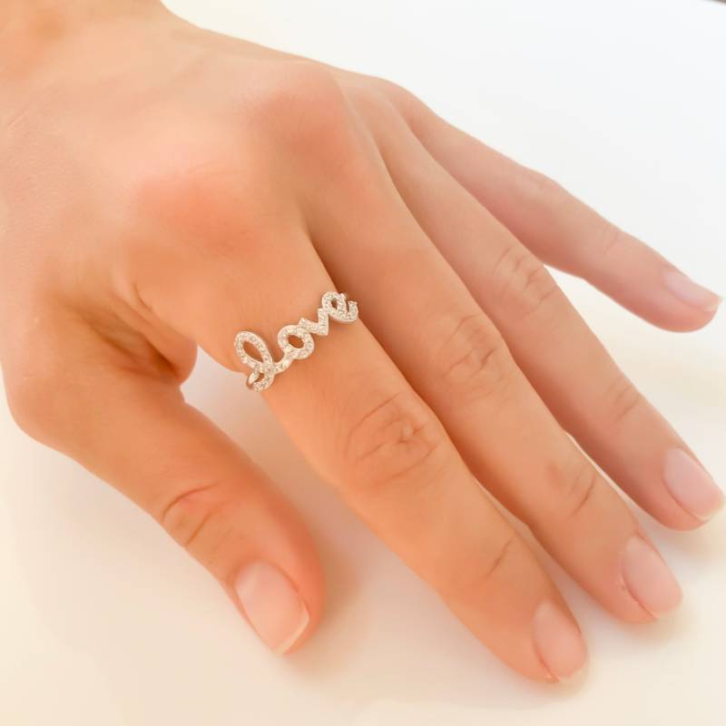 14K Weißgold Liebesring/Personalisierter Namensring Ringe Für Frauen Weihnachtsgeschenke Sie Abschlussgeschenk, Mutter Geschenk von KaliPureGold